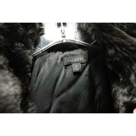 Talbots Black Ribbed Faux Fur Vest Jacket Mob Wife womens M - Picture 2 of 7